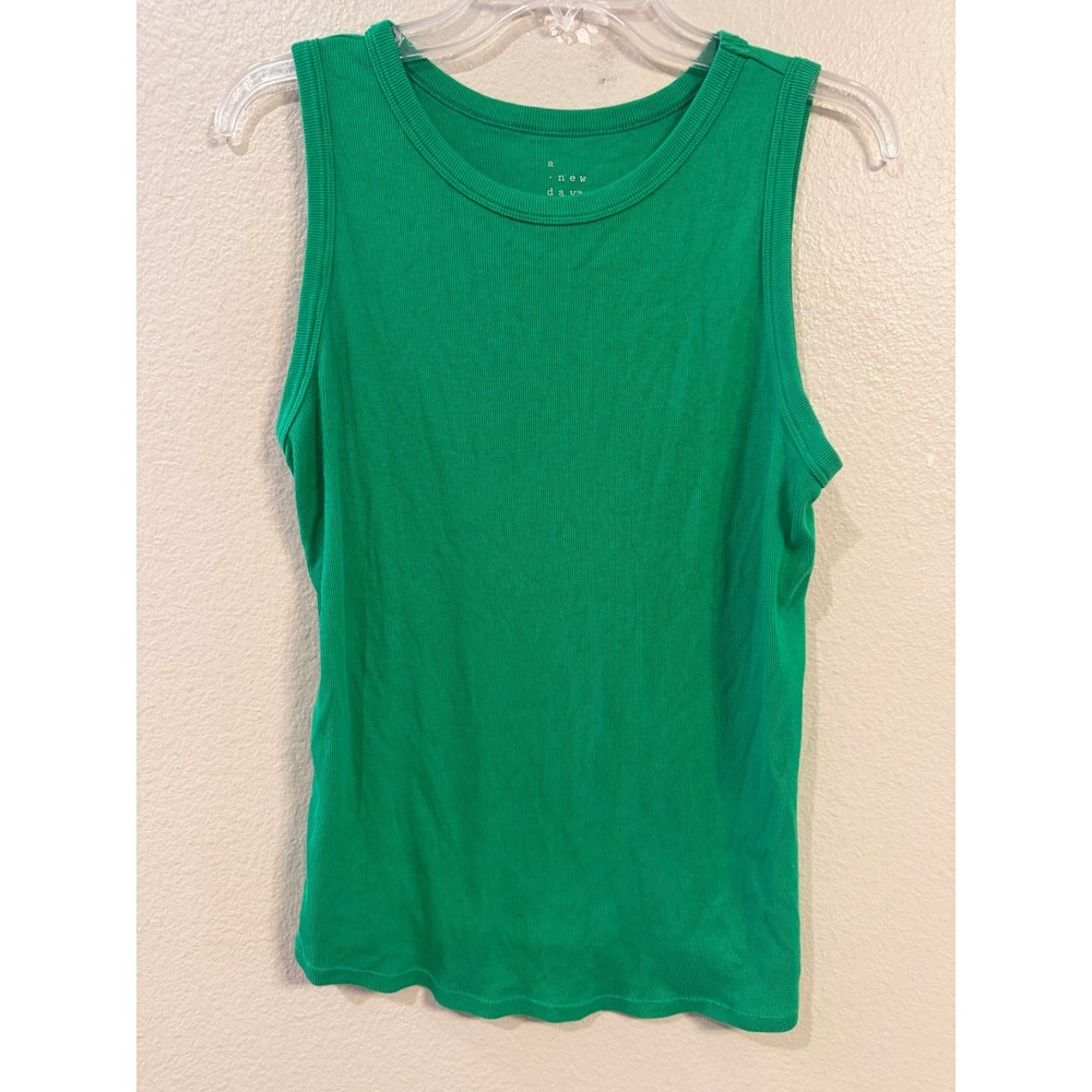 A New Day Women XXL Green Ribbed Tank Top Sleeveless Crew Neck Cotton Blend